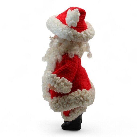 Vintage Handcrafted Santa Claus Figurine With Crocheted Red & White Outfit - Picture 2 of 5